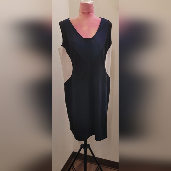 Ann Taylor Navy Blue & Cream Dress Sz 14 - Picture 1 of 6